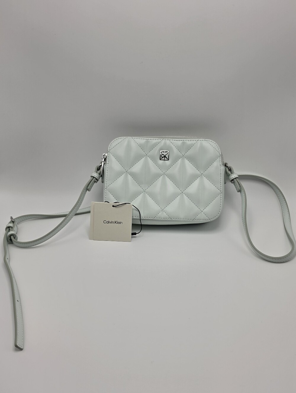 Calvin Klein Quilted Crossbody Camera Bag Emblem Logo Whispering Blue